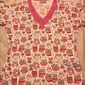 Pink Owl Scrub Top